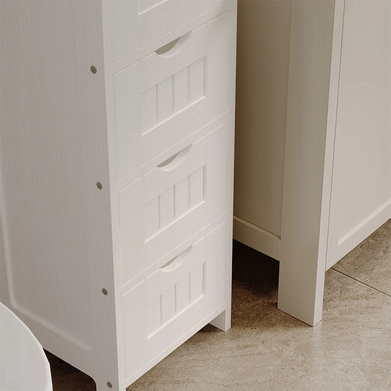 Mobiletto da bagno stretto, bianco, con ripiani, stile scandinavo