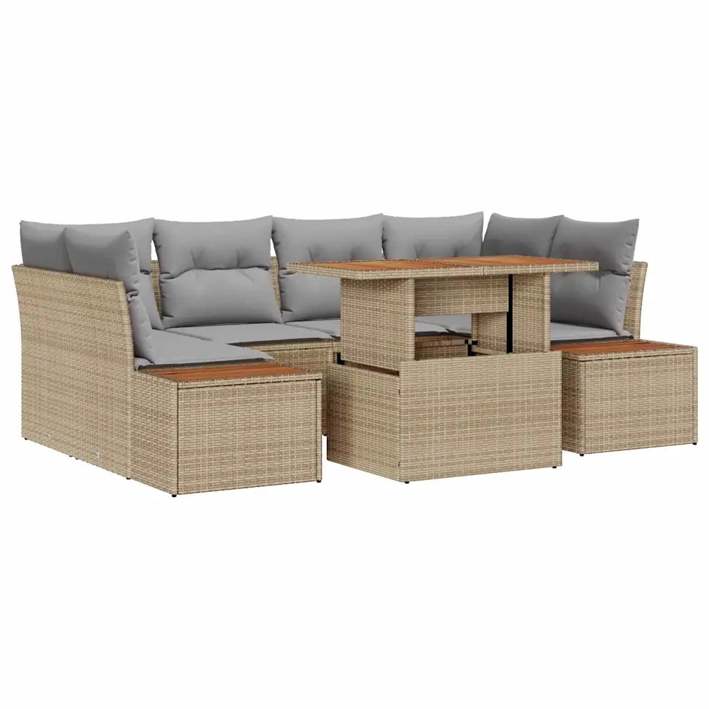 Set Divano da Giardino 7 pcs Beige Poly Rattan