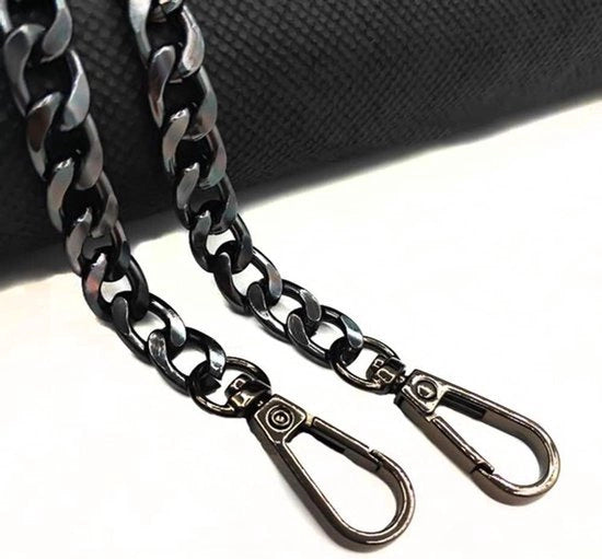 Zacchetto metallico - Zacchetto - Cinturino per spalla - Larghezza 9,5 mm - Fai da te - Cinturino intrecciato - Alluminio - Borse a mano - Borsa per spalla - Portafoglio - Nero - 120 cm.