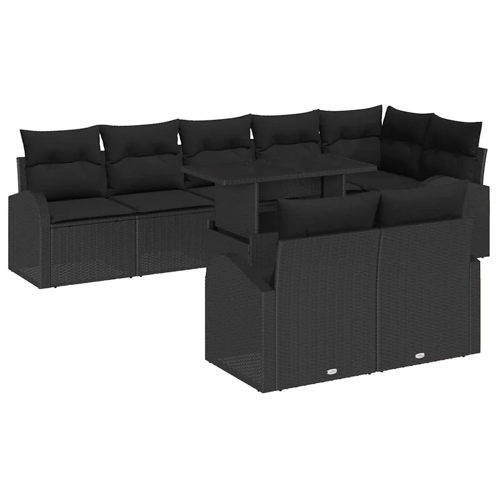 Set Divano da Giardino con archiviazione 9 pcs Nero polyrattan