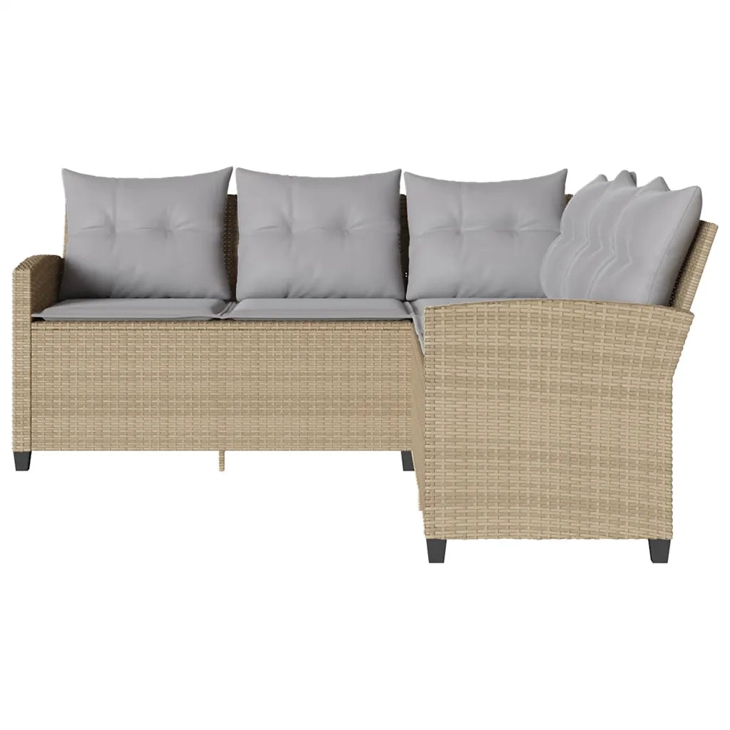 Divano a Forma di L con Cuscini in Polyrattan Beige 365418