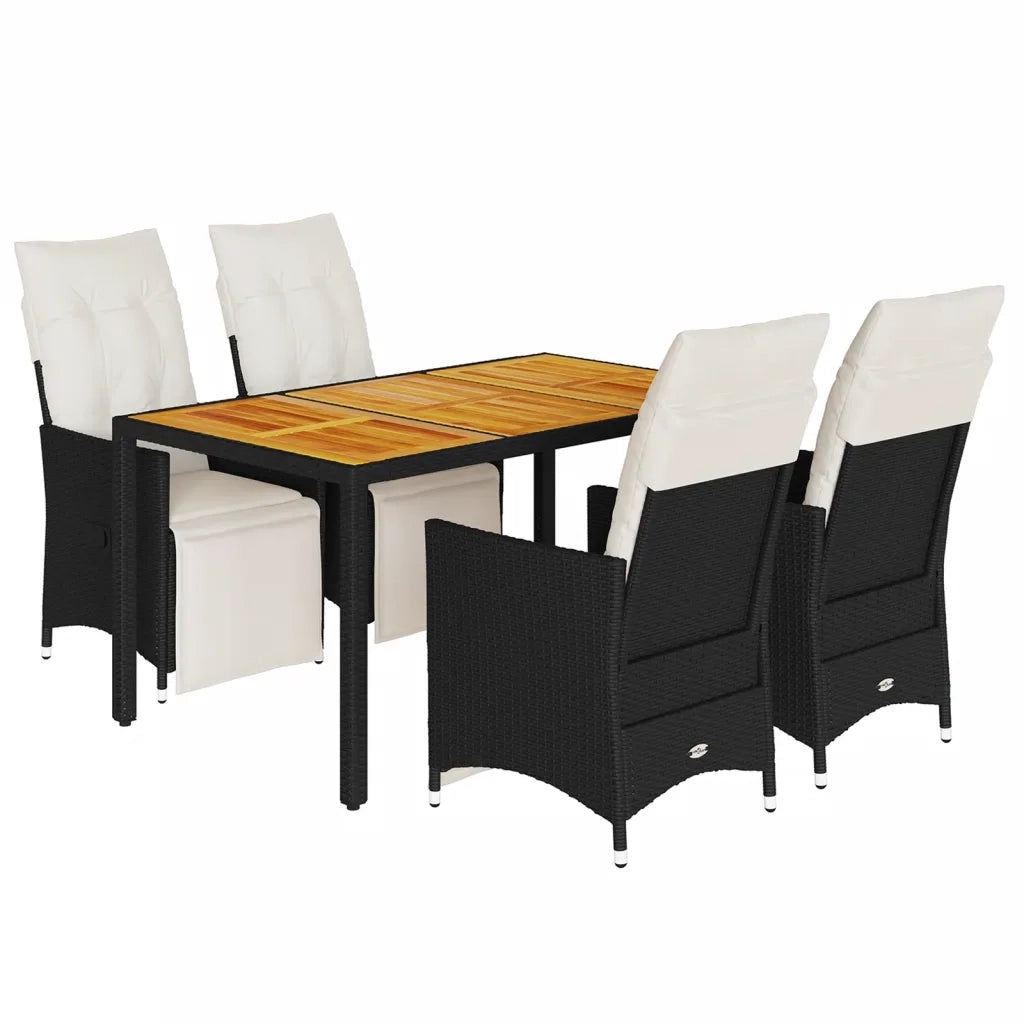 Set da Pranzo da Giardino 5 pz Nero con Cuscini in Polyrattan