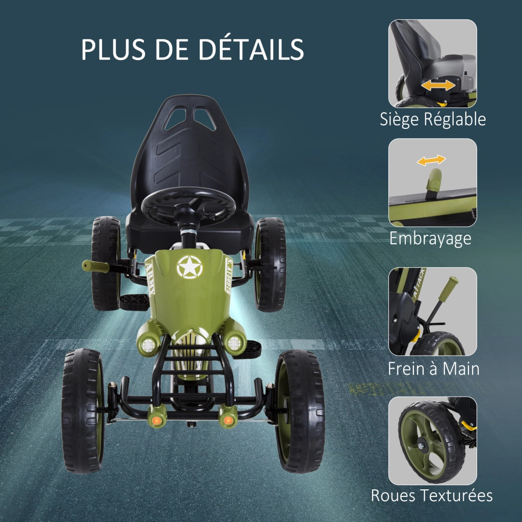 Kart a pedali ¨C Xylo ¨C sedile regolabile freno manuale ruote EVA acciaio verde nero