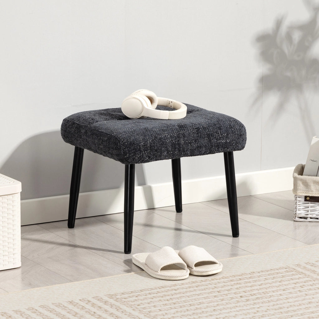 Pouf imbottito con cuscino ¨C Minimal ¨C 45x41x38 cm, tessuto chenille, grigio scuro