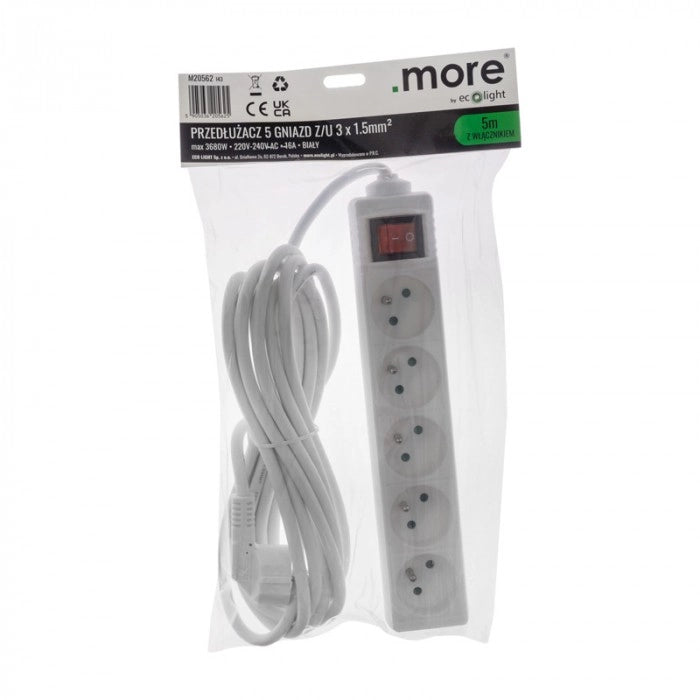 Ciabatta elettrica 5 prese 5m con interruttore Ecolight