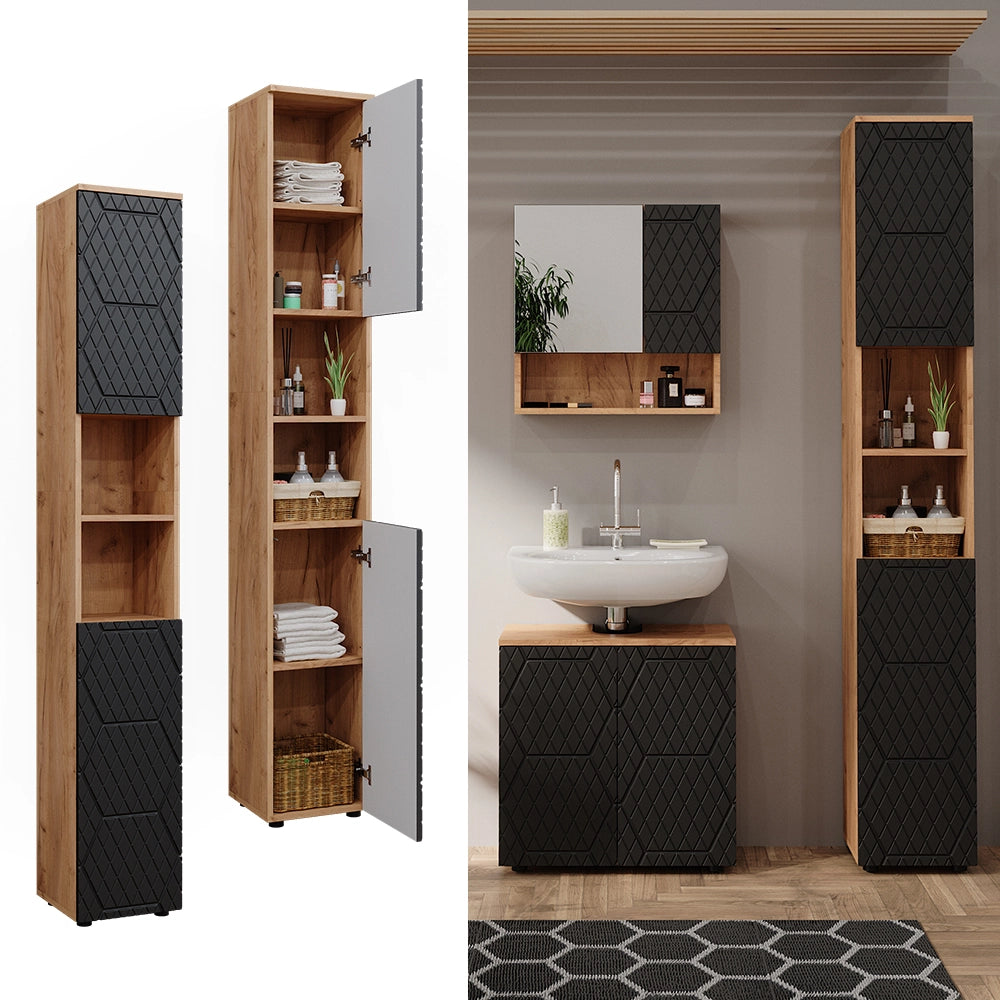 Vicco Mobiletto da bagno Antracite con struttura a nido d'ape 30 x 192 cm