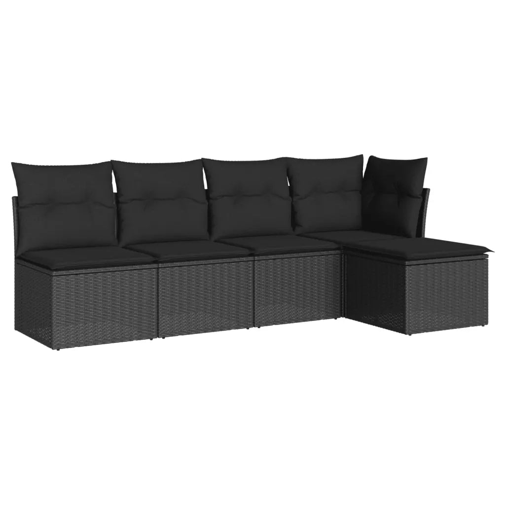 Set Divani da Giardino 5 pz con Cuscini in Polyrattan Nero 3217515