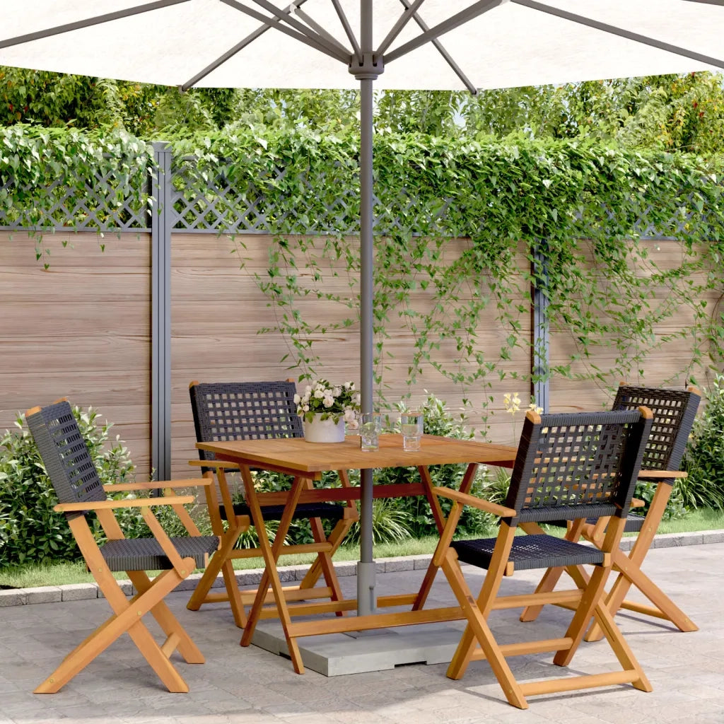 Set da Pranzo per Giardino 5pz Nero Polyrattan e Legno Massello 3281826