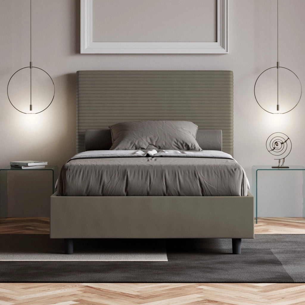 BS COM Letto singolo contenitore imbottito 100x200 similpelle cappuccino