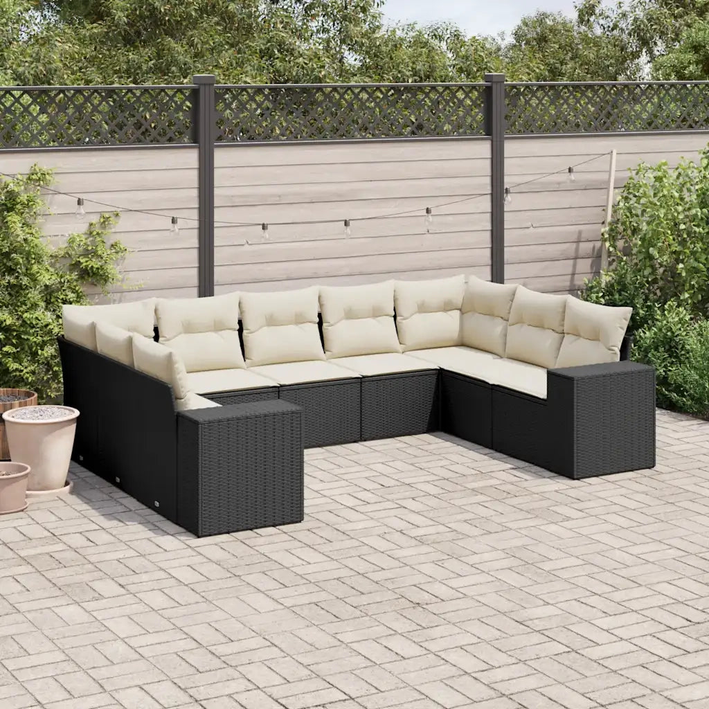 Set Divani da Giardino 9 pz con Cuscini Nero in Polyrattan 3255333