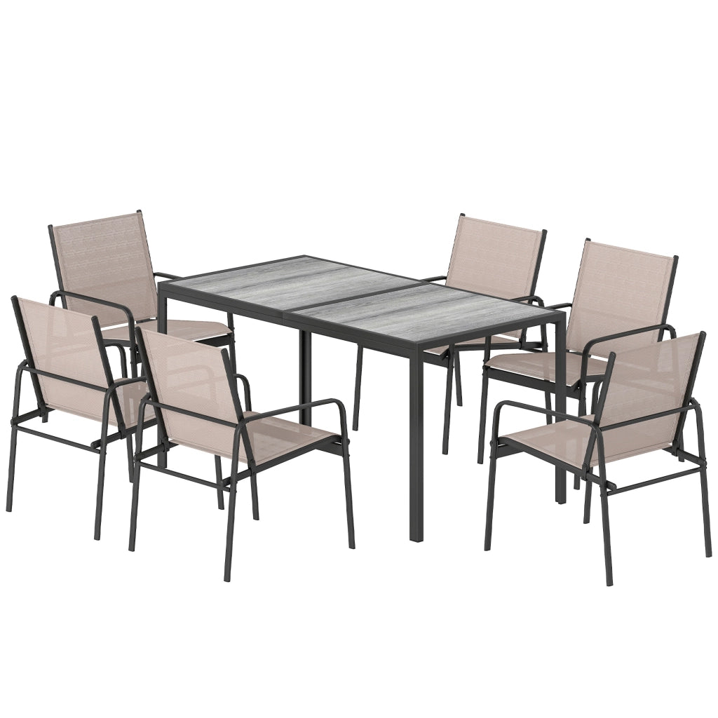 Set Tavolo e Sedie da Giardino ¨C Minimal ¨C Effetto Legno 6 Pezzi Caqui