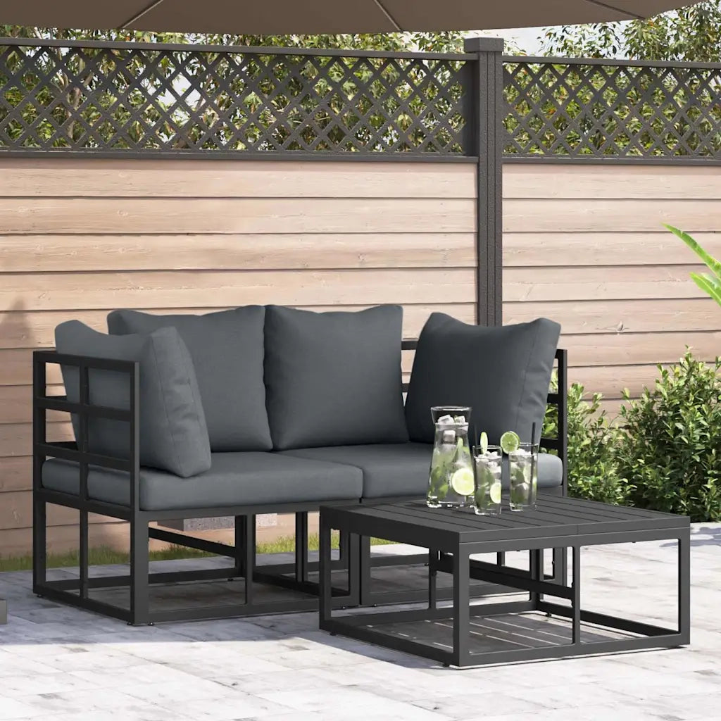 Set Divano da Giardino 3 pcs Nero Metallo 3378839