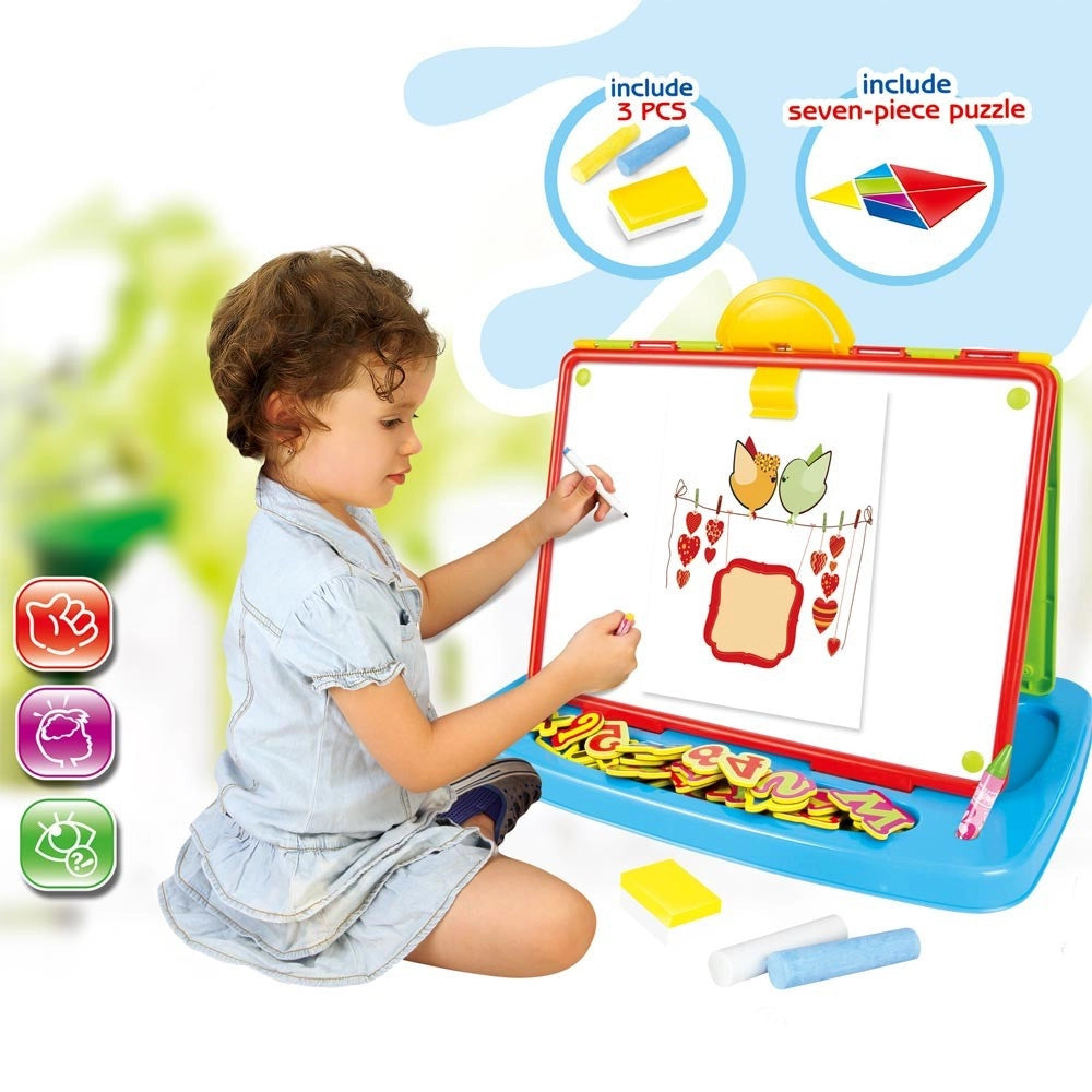 Trade Shop - Doppia Lavagna Con Supporto Da Tavolo Con Accessori Puzzle Lettere E Numeri -