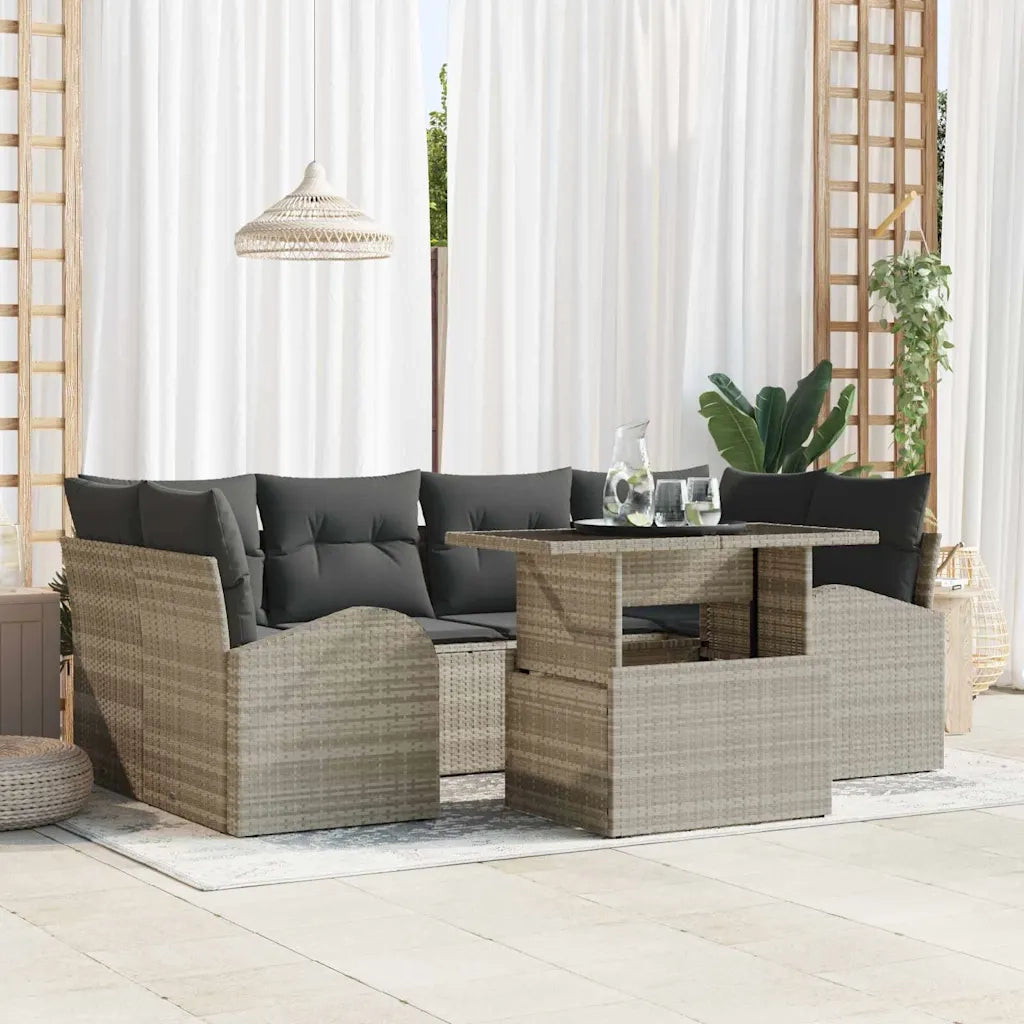 Set Divano da Giardino 7 pcs Grigio chiaro Poly Rattan
