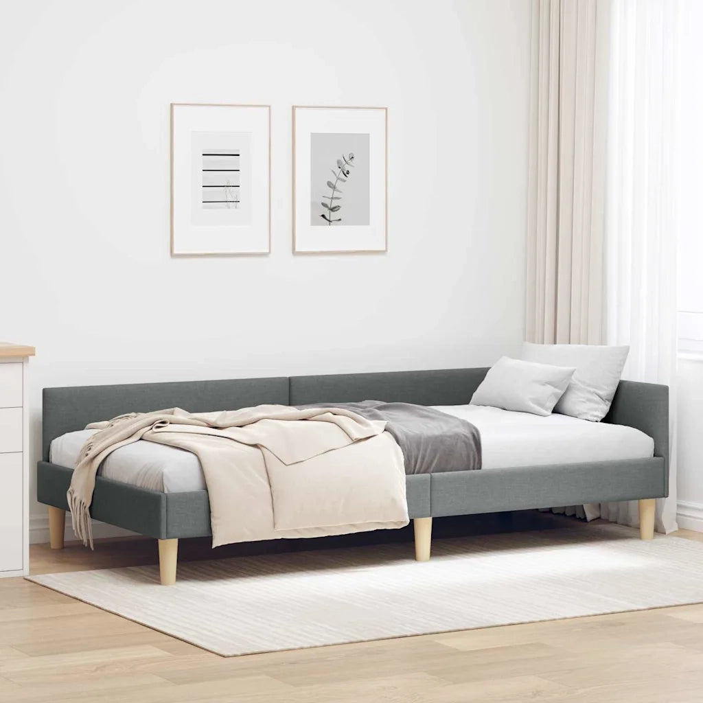 Cornice del letto ad angolo Grigio scuro 90 x 190 cm Tessuto 42016110