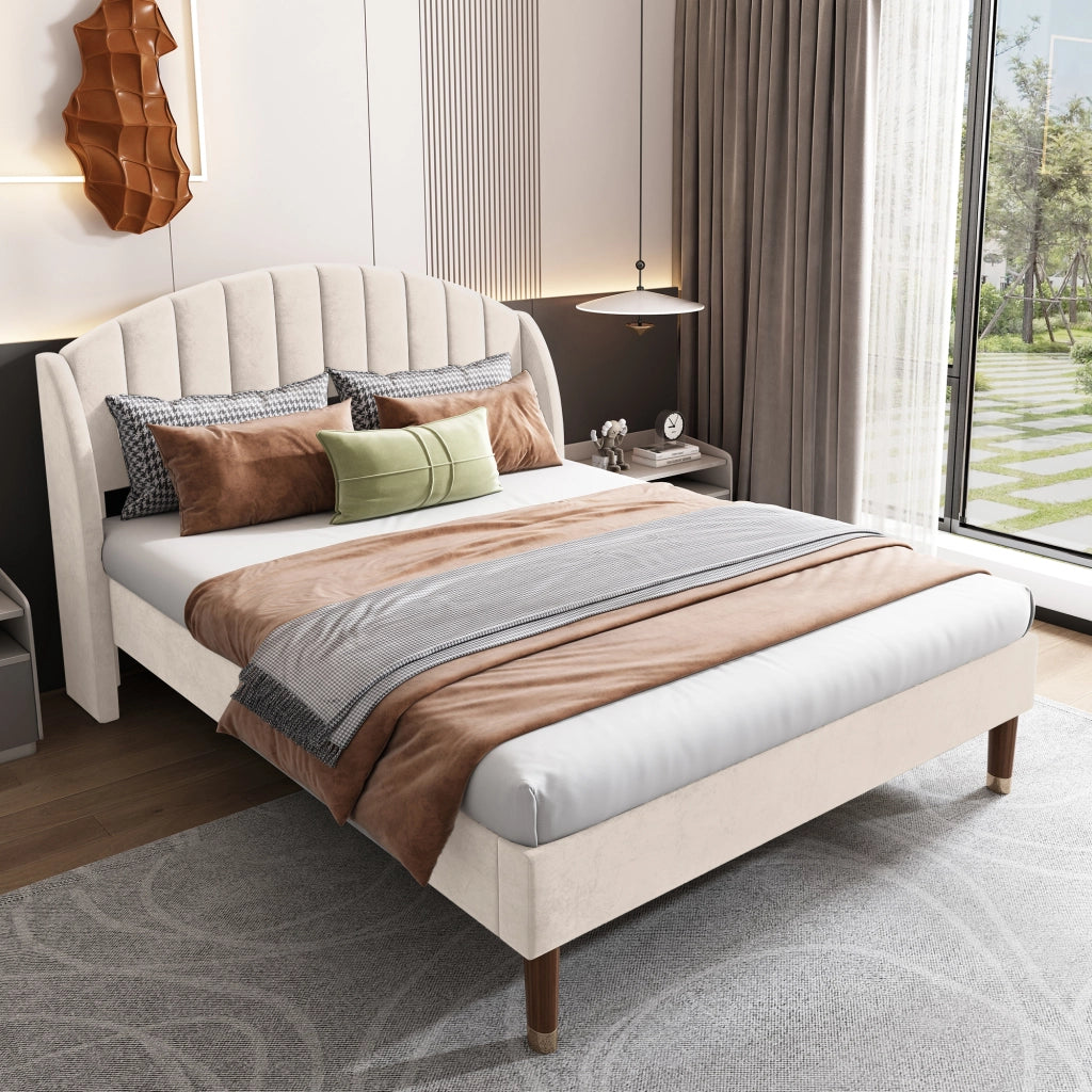 letto imbottito velluto beige 140 x 190 cm