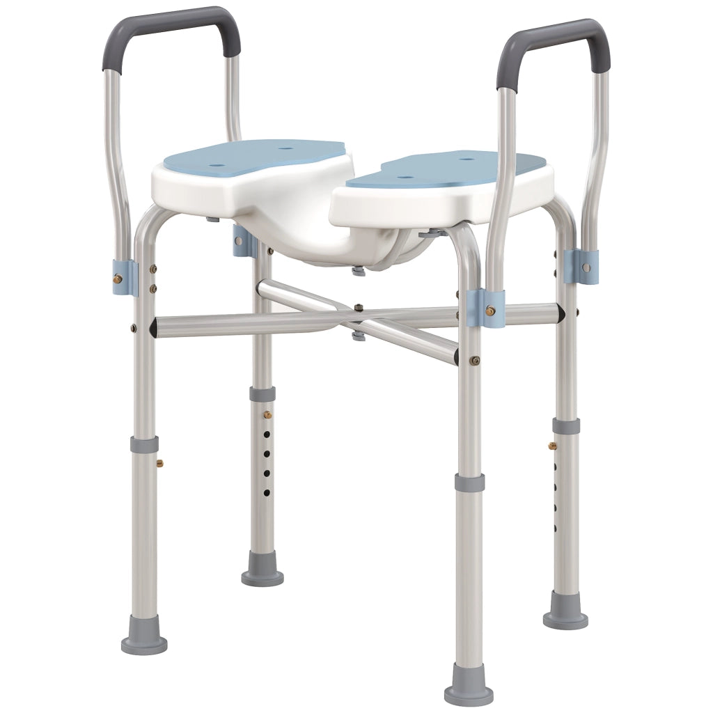 Sgabello da Doccia con Seduta Scanalata e Braccioli ¨C Minimal ¨C Altezza Regolabile, Azzurro