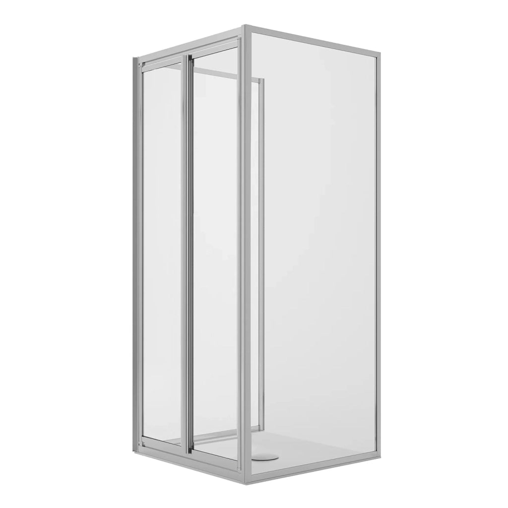 Box Doccia 3 lati 90x90x90CM H185 Cristallo Trasparente 2 Fissi+Saloon 2 Ante Battente 90 mod. Clint
