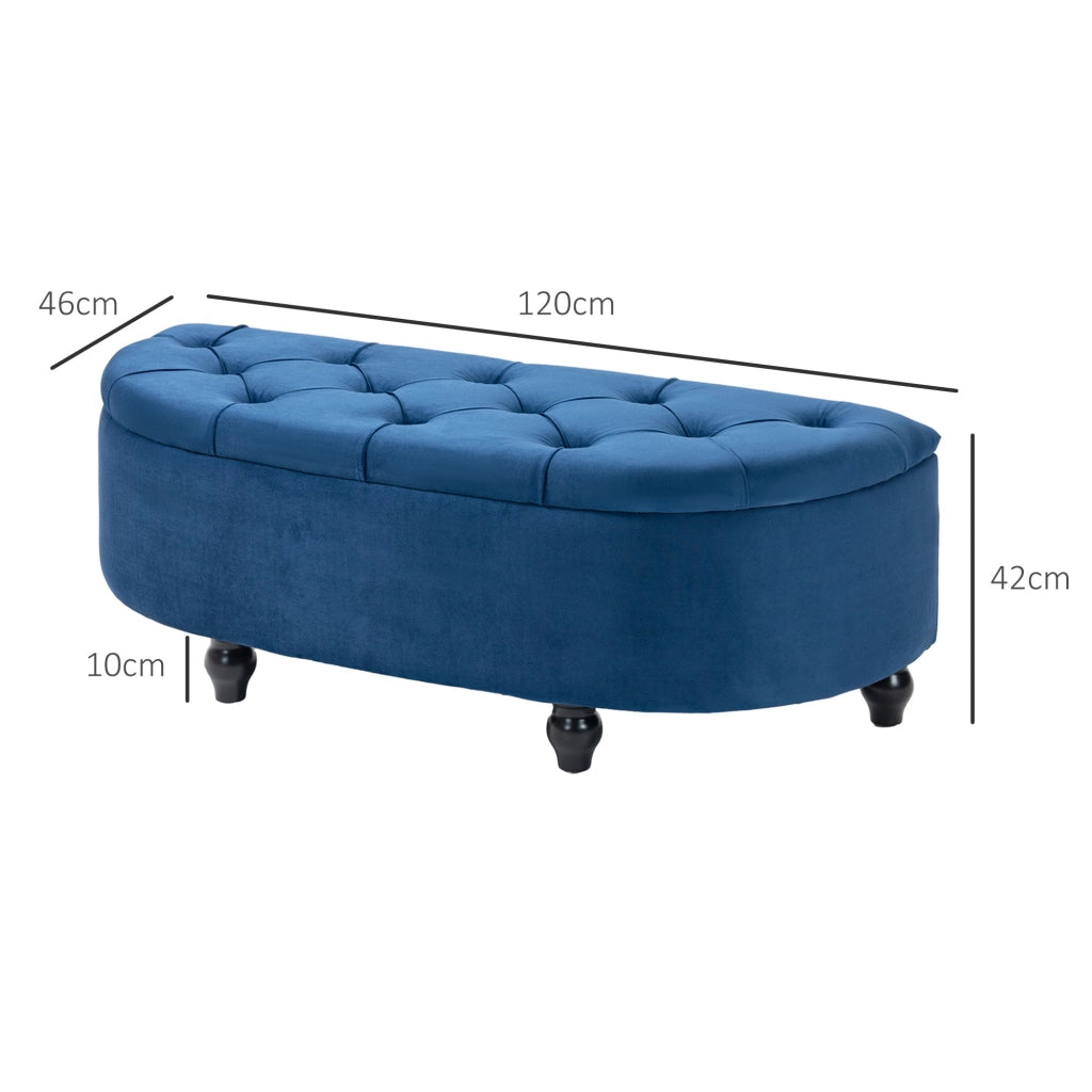 Pouf ¨C Minimal ¨C Blu, velluto, legno