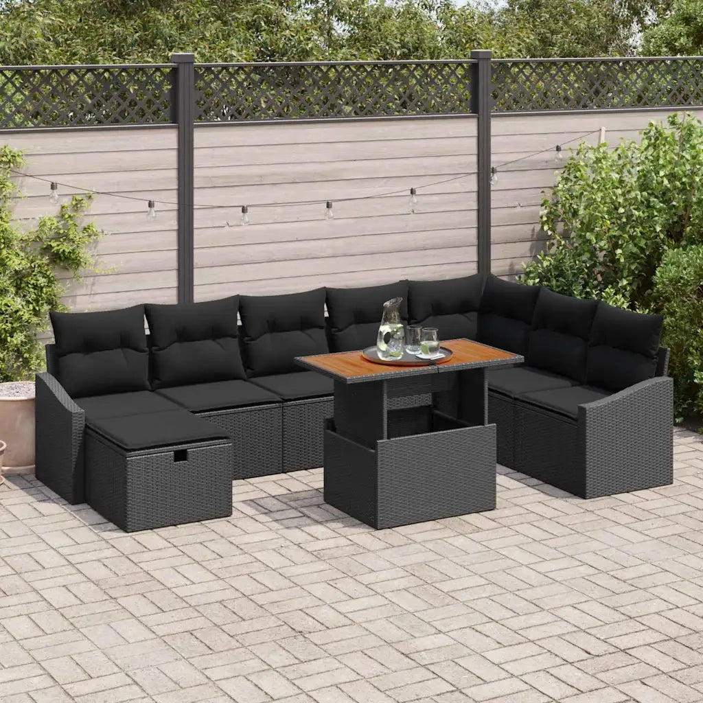 Set Divano da Giardino con cuscino 9 pcs Nero polyrattan 3360041