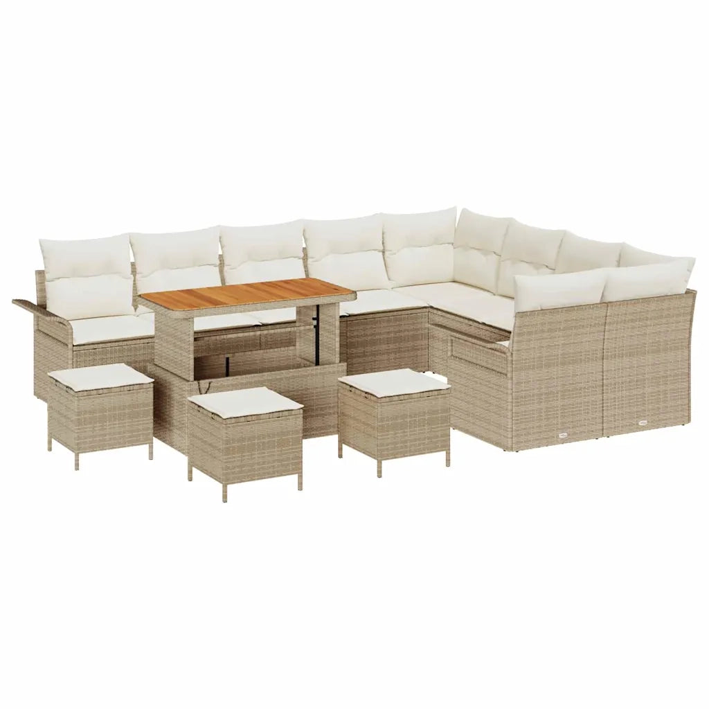 Set Divano da Giardino con cuscino 13 pcs Beige polyrattan