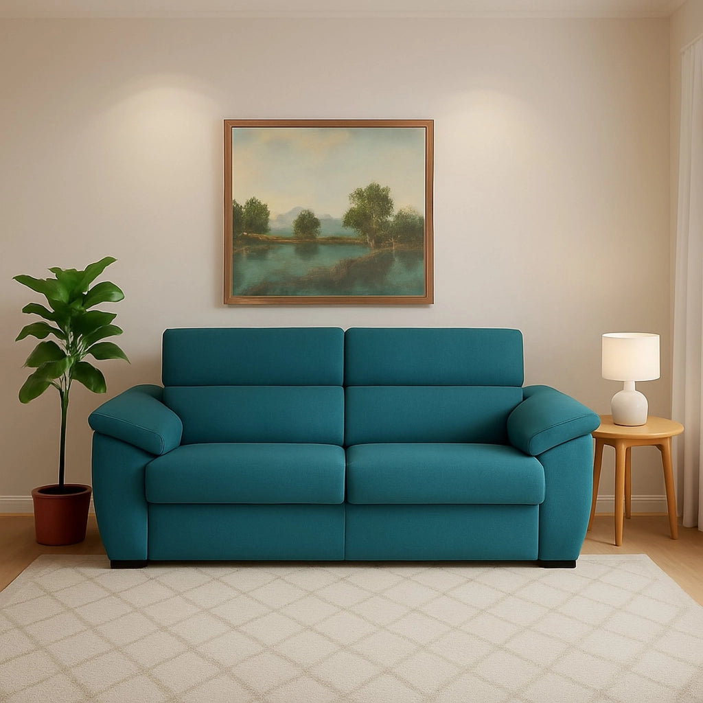 Seui, Divano Letto 2 Posti Sfoderabile Made in Italy, 185x95 cm Azzurro