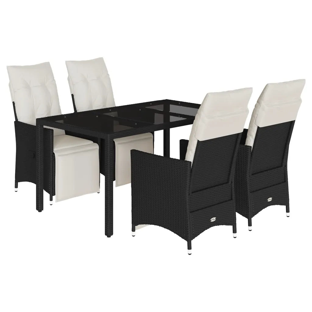 Set da Pranzo da Giardino 5 pz Nero con Cuscini in Polyrattan