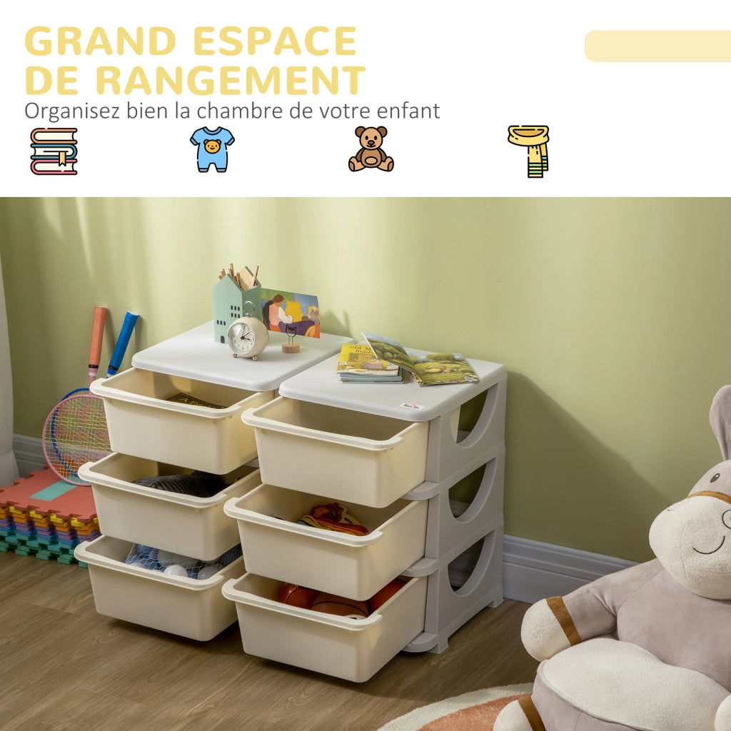 Cassettiera per bambini con 6 cassetti e scatole plastica ¨C Minimal ¨C crema 75x37x56,5cm