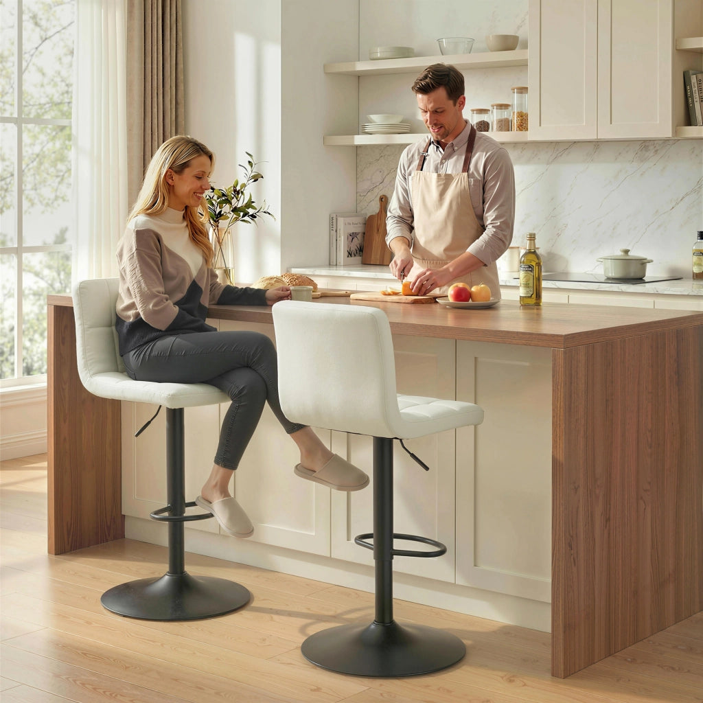 Sgabelli da Bar Regolabili con Poggiapiedi ¨C Minimal ¨C Pelle PU e Acciaio, Crema, 39.5x44x88-110 cm