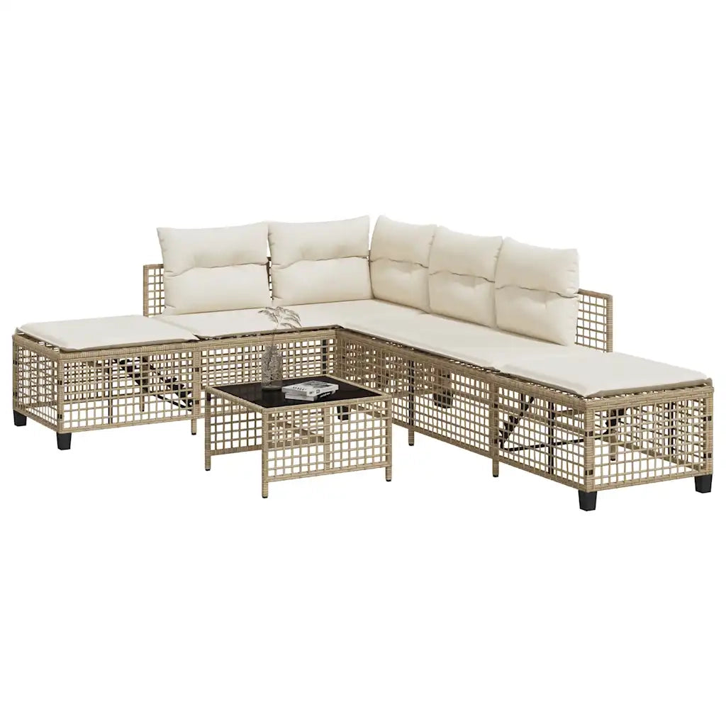Set Divano ad Angolo 3 pz | Set Salotto da Giardino con Cuscini Beige in Polyrattan