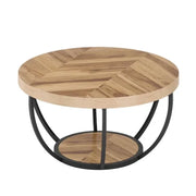 TAVOLINO ROUNDO A DUE RIPIANI IN LEGNO E METALLO, COLORE LEGNO