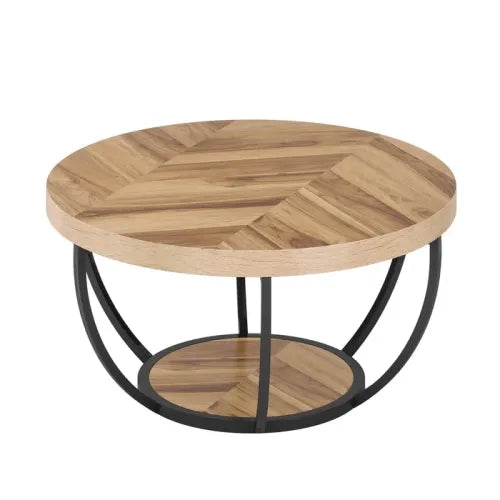 TAVOLINO ROUNDO A DUE RIPIANI IN LEGNO E METALLO, COLORE LEGNO