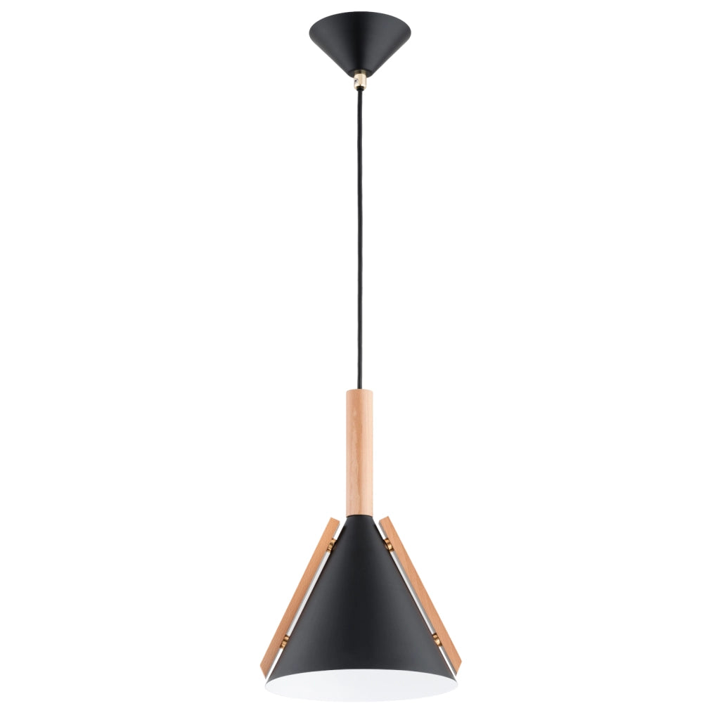 Lampada a sospensione scandi nero/legno E27 Fortel