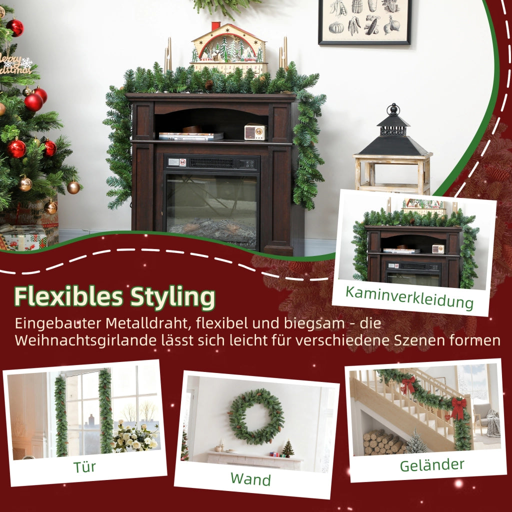 Ghirlanda Finta di Natale Decorazione Fiori con 162 Punte 8 Pigne Verde ¨C Minimal ¨C 1.8 m
