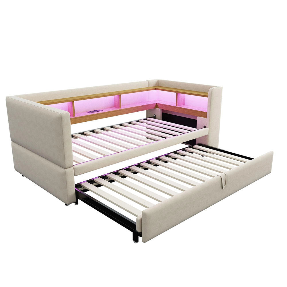Divano letto - Xylo - 90/180x190 cm LED USB beige
