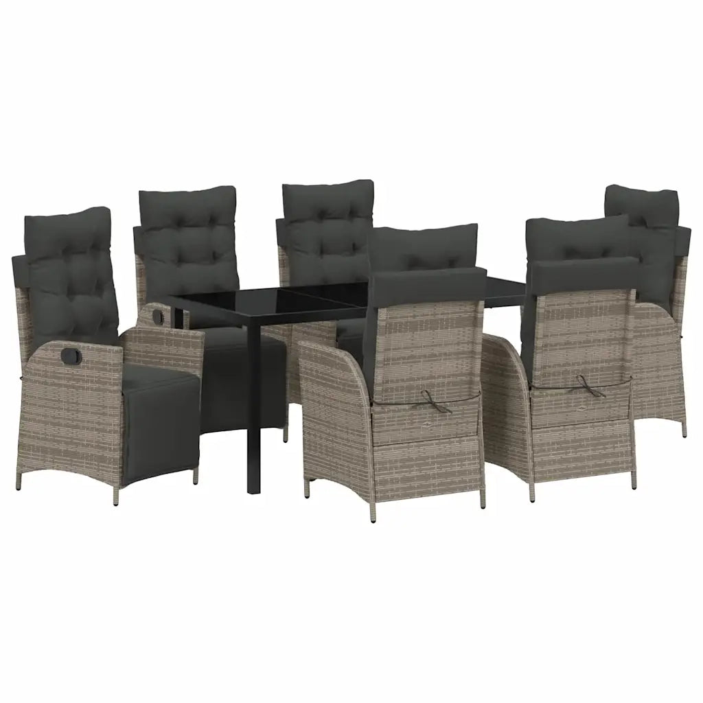 Set da Pranzo per Giardino con cuscino 7 pcs Grigio polyrattan