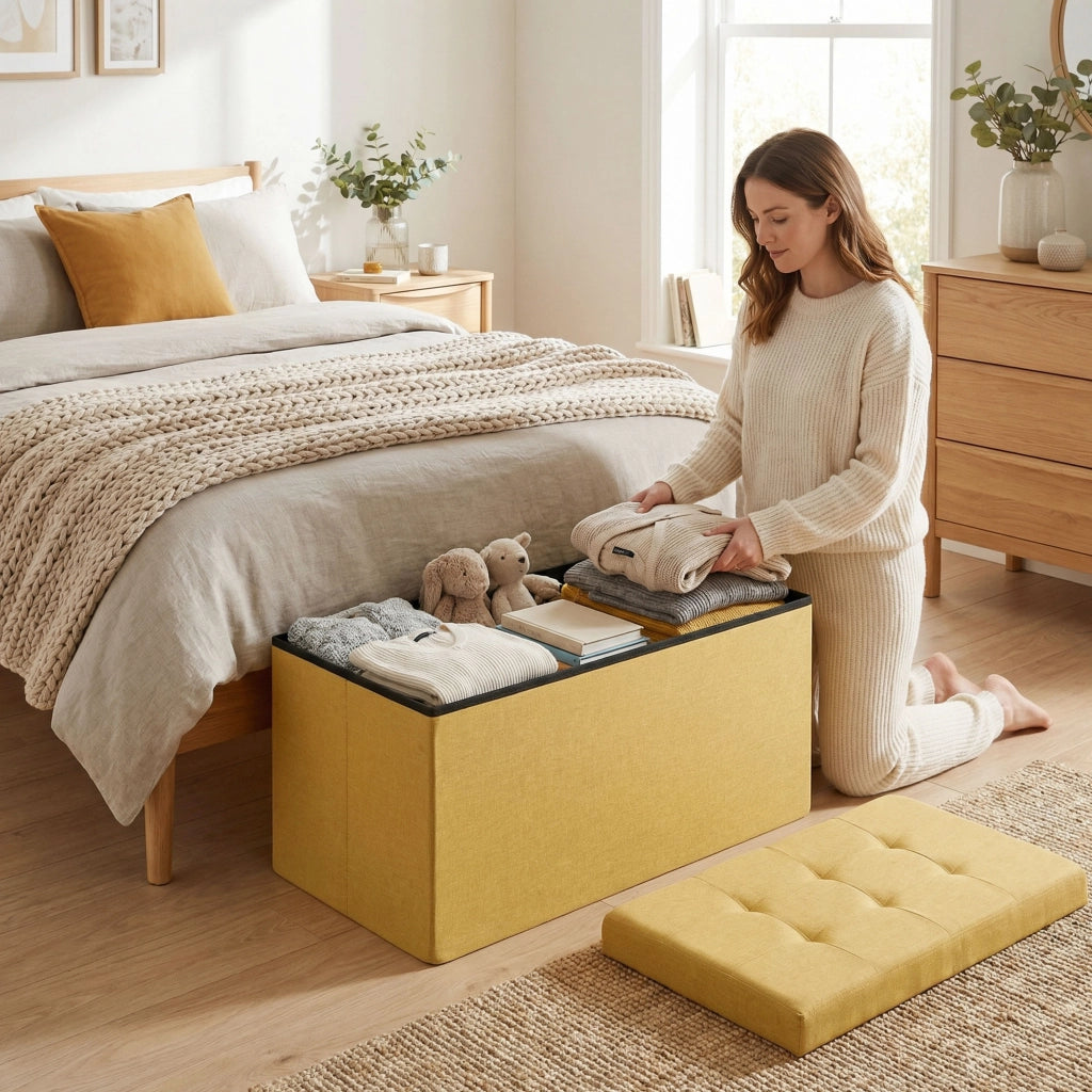 Puff con Contenitore ¨C Minimal ¨C 76x38x38 cm, Tessuto, Giallo