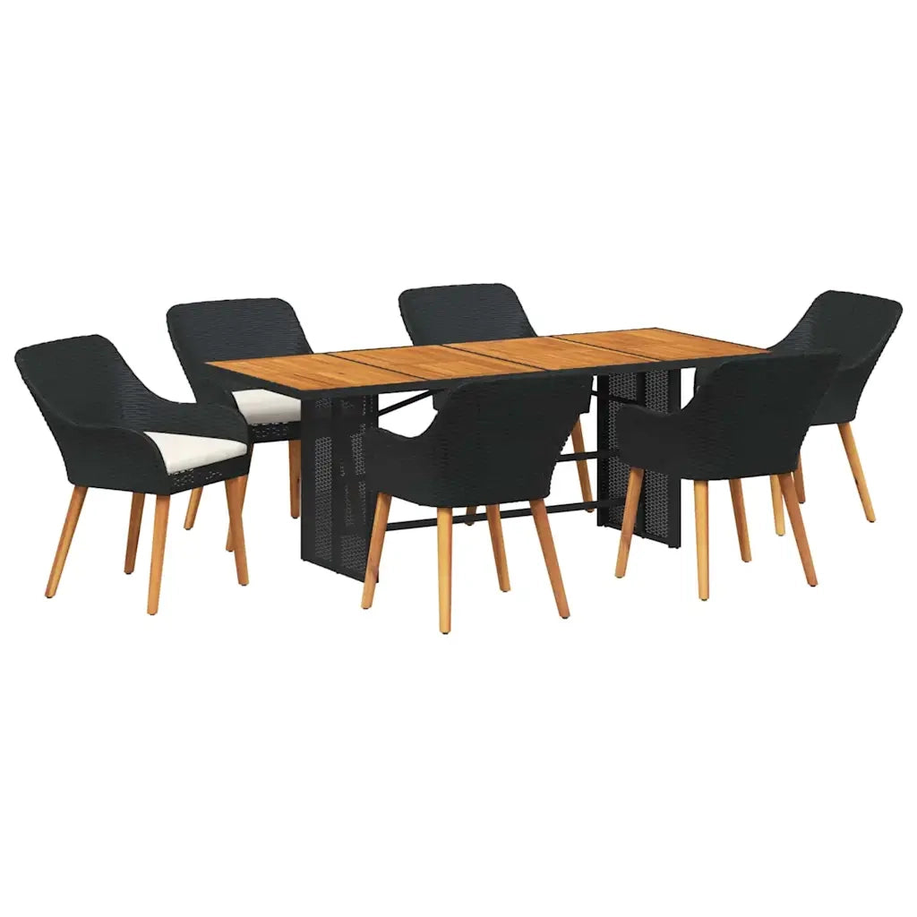 Set da Pranzo per Giardino con cuscino 7 pcs Nero polyrattan 3261623