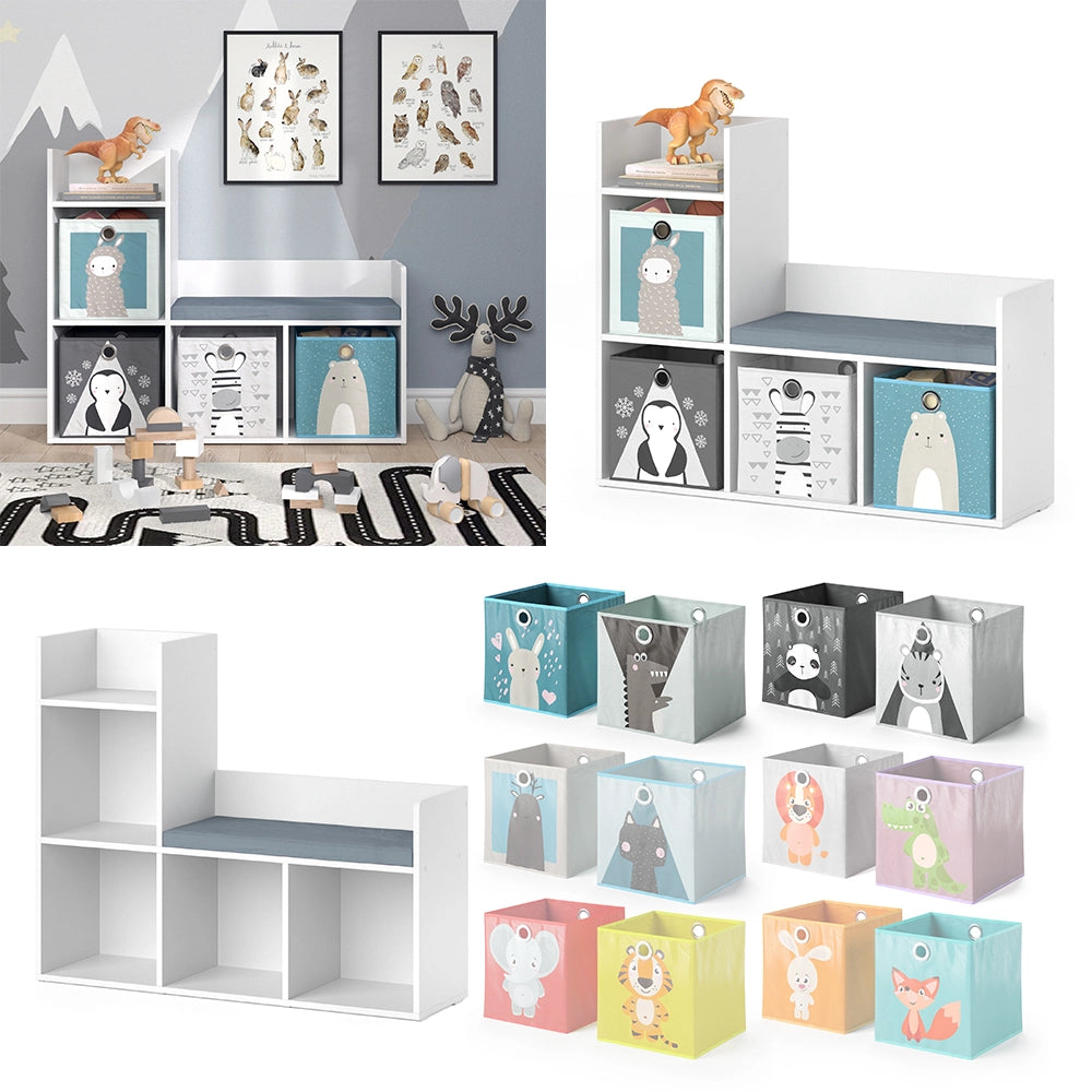 Vicco Scaffale per bambini Bianco 30.9 x 88.6 cm con 2 scatole pieghevoli opt.2