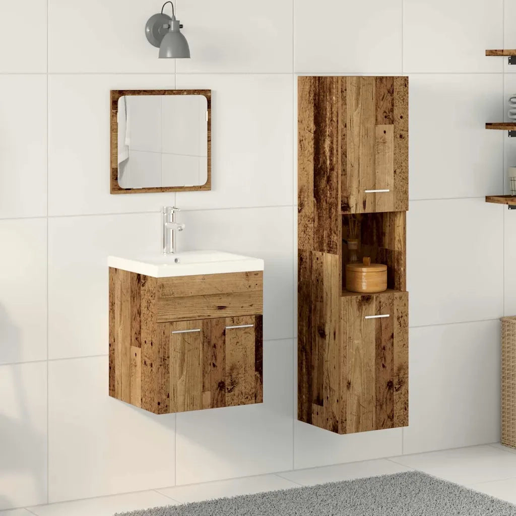 Set di mobili per il bagno con cassetto 4 pcs Legno vecchio 3332570