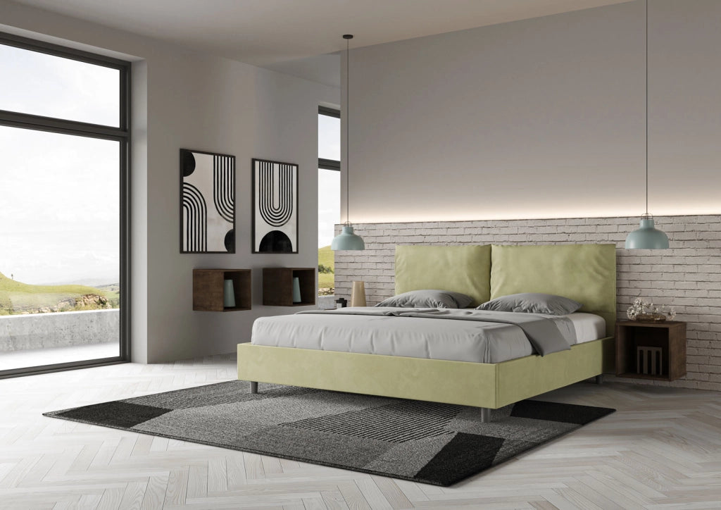 BS COM Letto matrimoniale king size senza rete imbottito 190x210 microfibra tè verde Large