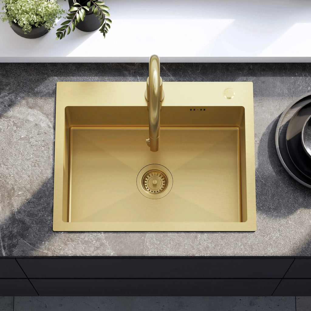 Lavello In Acciaio Liam Brush Gold con rubinetto da cucina