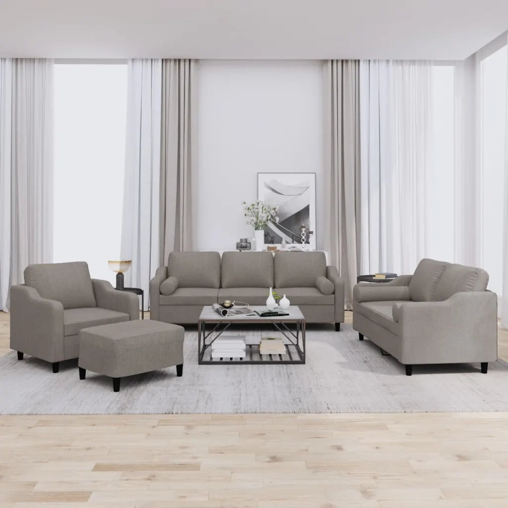 Set Divani 4 pz con Cuscini Tortora in Tessuto