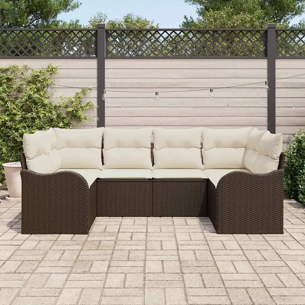 Set Divano da Giardino con cuscino 6 pcs Marrone Poly Rattan