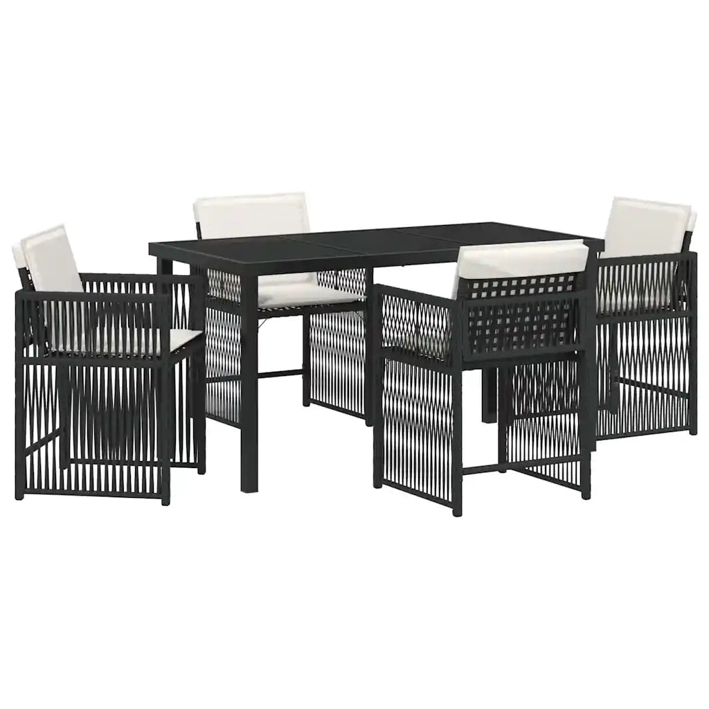 Set da Pranzo per Giardino 5 pcs Nero polyrattan