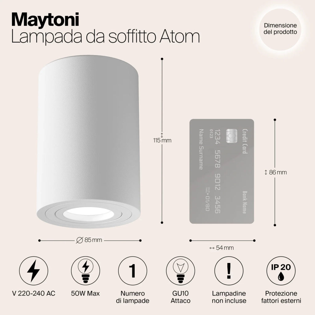 Maytoni Lampada da soffitto Atom 1 luce GU10 bianco metallo