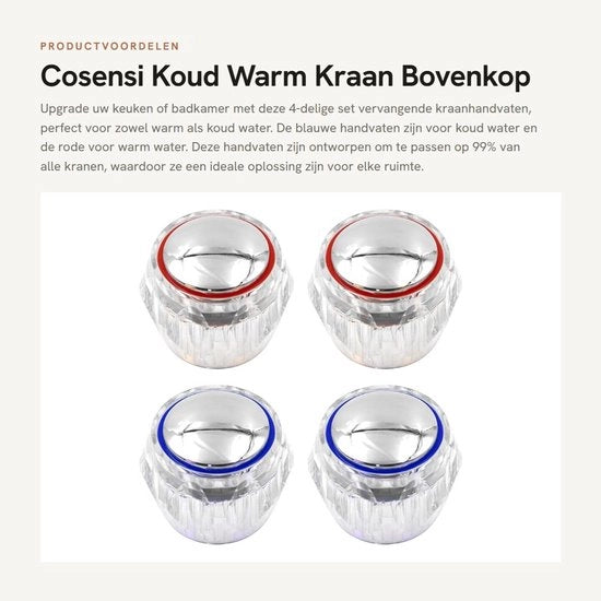 Set di sostituzione per copertura di scarico acqua calda e fredda per lavandino e cucina - 4 pezzi - Facile da installare - Blu e Rosso - Adatto per lavandini e cucine