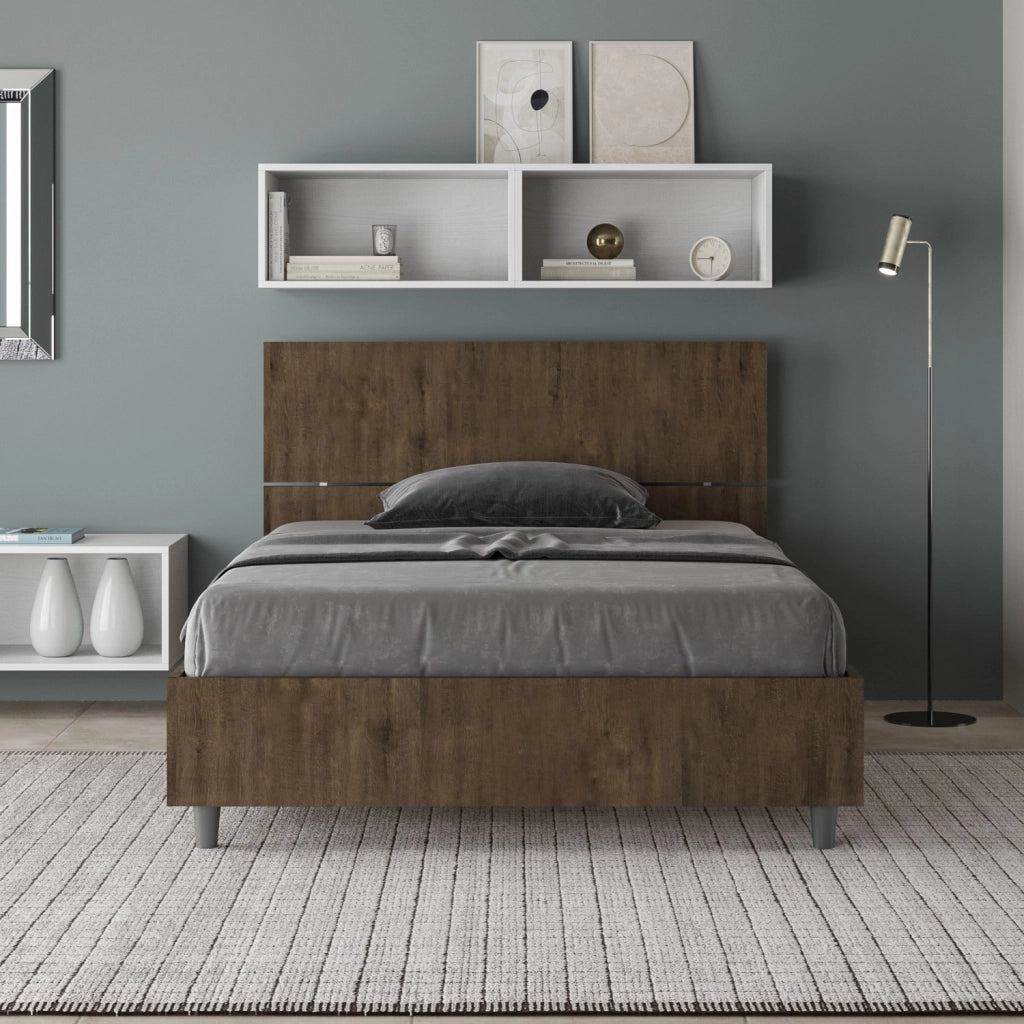 BS COM Letto una piazza e mezza con rete 120x190 testata dritta noce