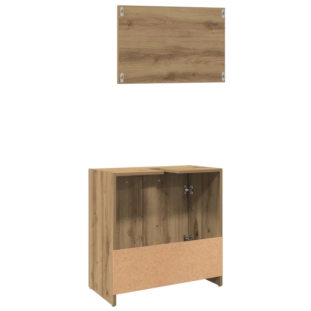 Mobile da Bagno con Specchio Rovere Artigianale Truciolato 856043