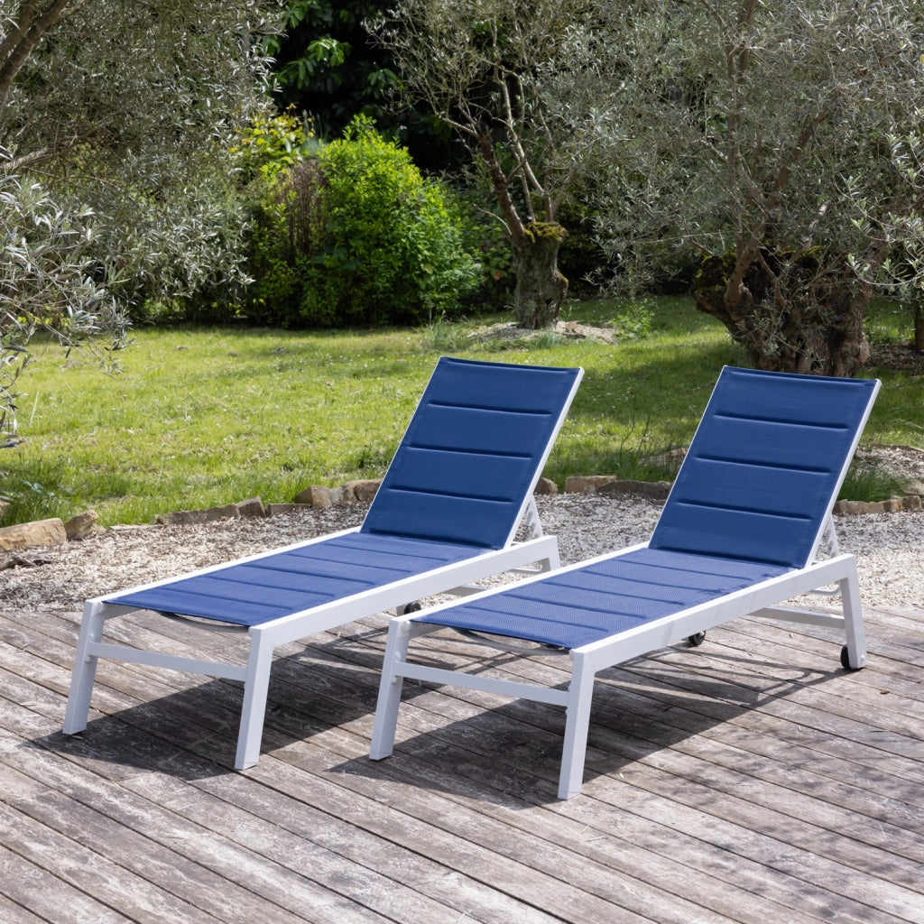 Set di 2 lettini BARBADOS in textilene blu - alluminio bianco